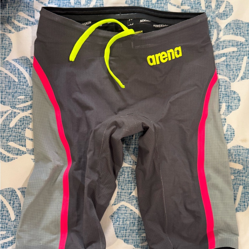 Arena Men's Gray Swim Shorts with Neon Accents